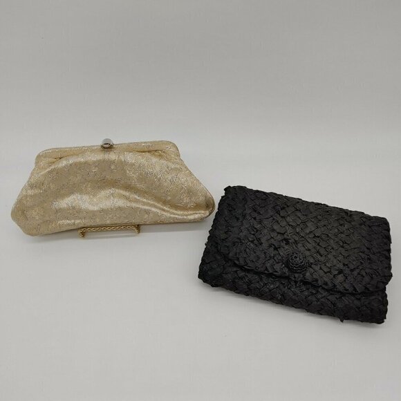 Set Of 2 Aldana Womens Golden Black Floral And Braided Buckle Clutch Wallet - Picture 1 of 12